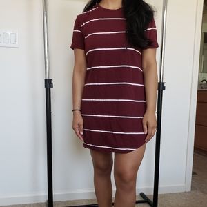 Maroon Striped T-shirt Dress